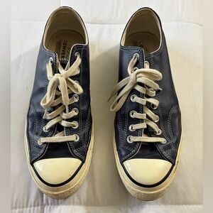Navy Blue Low-Top Sneakers with Cream Laces